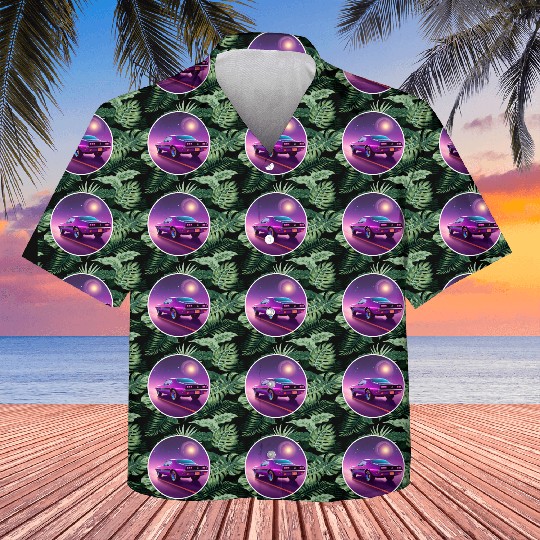 Nostalgic Retro 80s Purple Vaporwave Muscle Car Kids Hawaiians