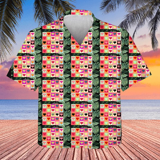 Colorful Retro Vintage Checkered Heart Y2K Pattern Kids Hawaiians