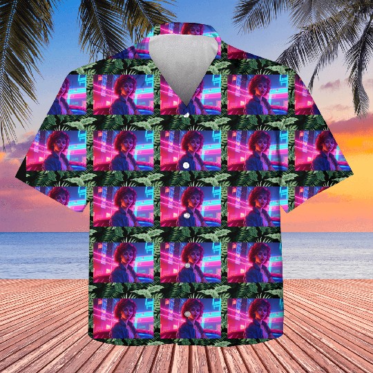 Synthwave Girl - Anime Portrait in Neon Colors Kids Hawaiians