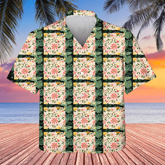 Lemon Pink Floral Detailed Summer Collection 03 Kids Hawaiians