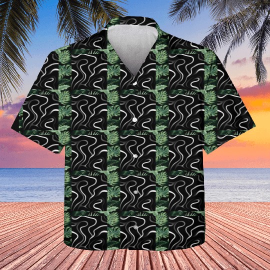 Monochrome Elegance: White Abstract Lines on Black Kids Hawaiians