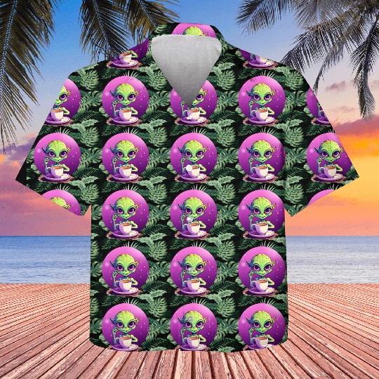midnight Coffee: The Green Alien Drinker Kids Hawaiians