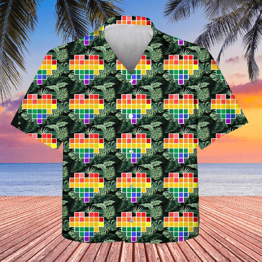 Rainbow Pixel heart Kids Hawaiians