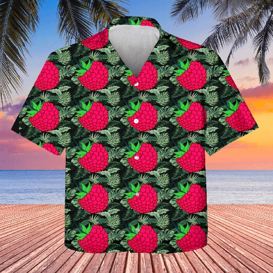 Raspberry red with green leaves Kids Hawaiians