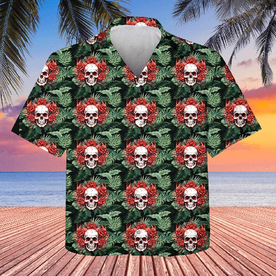 Halloween Roses and Skull Kids Hawaiians