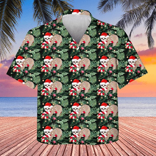 funny sloth with candy cane for Christmas Kids Hawaiians