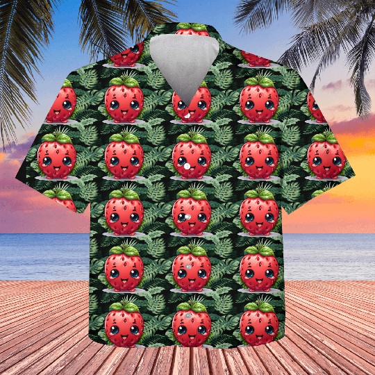 A cute kawaii style strawberry with a smiling face Kids Hawaiians