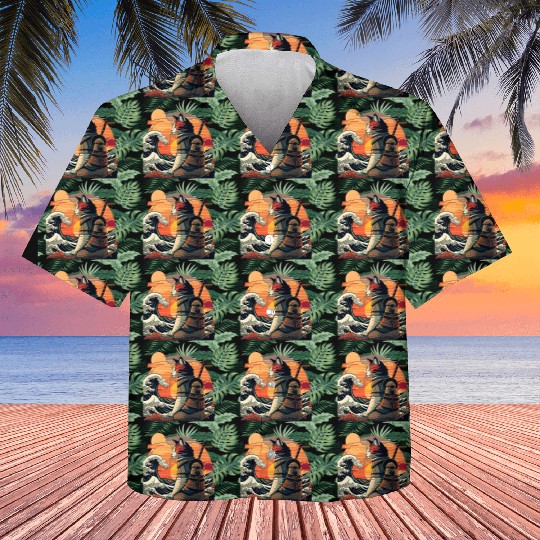 Samurai Cat vs The Great Wave Kids Hawaiians