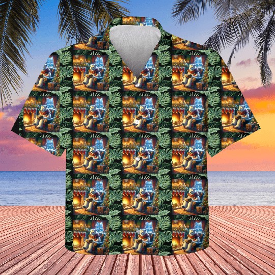 Winter Tales-Merry Cozy Bear Reading by Fireplace Kids Hawaiians