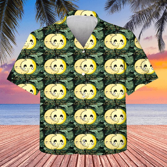 Live By The Sun Love By The Moon, Cartoon Sun Moon Kids Hawaiians