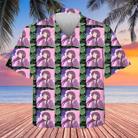 Beautiful long hair girl in the sky Anime Kids Hawaiians
