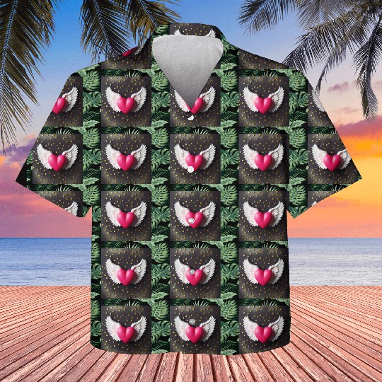 Hot Pink Heart with Wings Kids Hawaiians