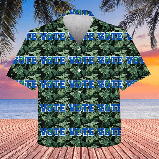 Bold Blue "VOTE" with Green Checkmark Election Kids Hawaiians