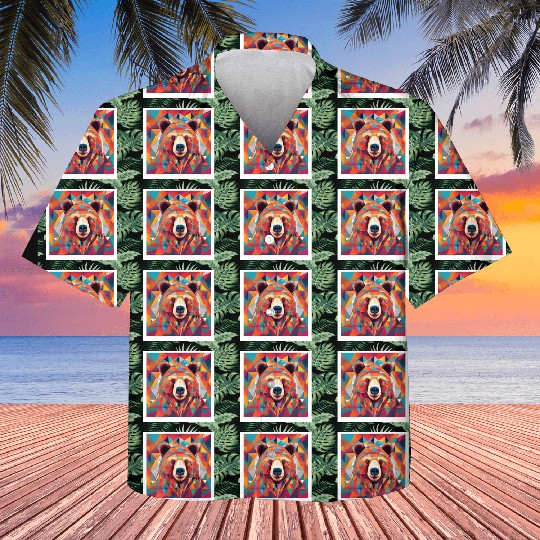 Bear Abstract Bright Triangles Kids Hawaiians