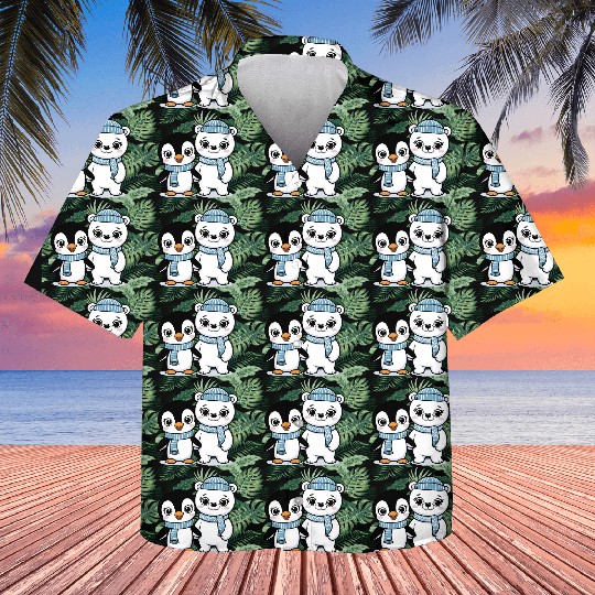 Happy Penguin and Polar Bear Best Friends Kids Hawaiians