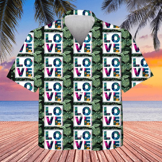 LOVE Tropical Floral Typography- Bold Aesthetic Ar Kids Hawaiians