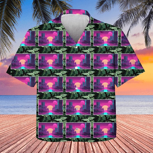 Neon Paradise Vaporwave Sunset Vibes Kids Hawaiians