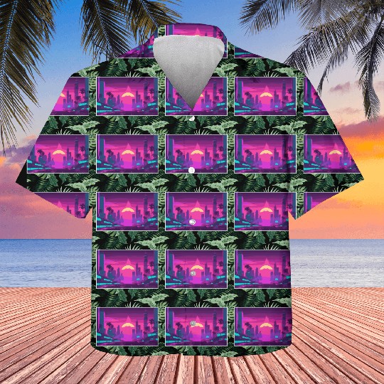 Neon Paradise Vaporwave Sunset Vibes Kids Hawaiians