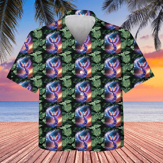 A majestic phoenix made of swirling stardust a Kids Hawaiians