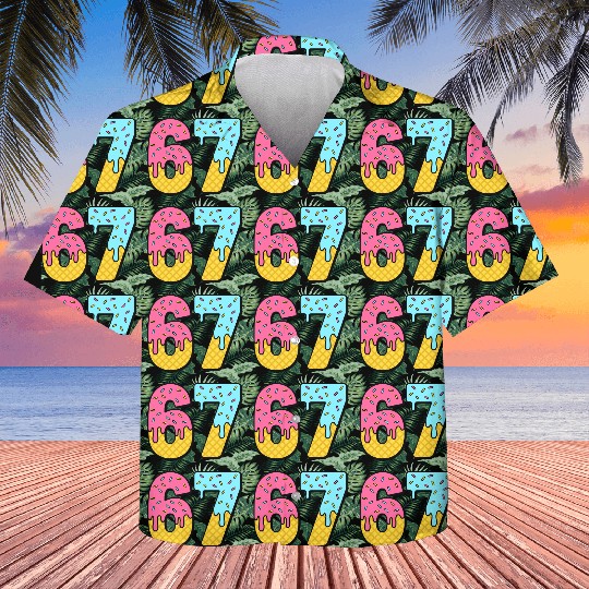 Six Seven Meme Ice Cream Drip Waffle Cone Funny 67 Kids Hawaiians