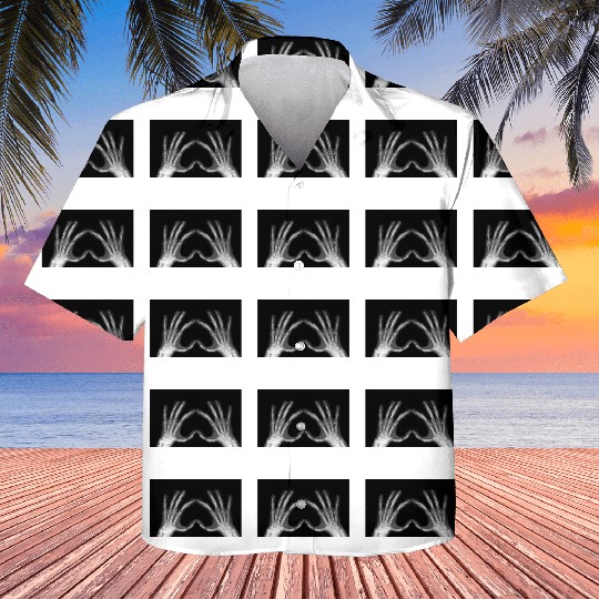 Skeleton Hand Heart Sign Bones Funny Halloween Kids Hawaiians