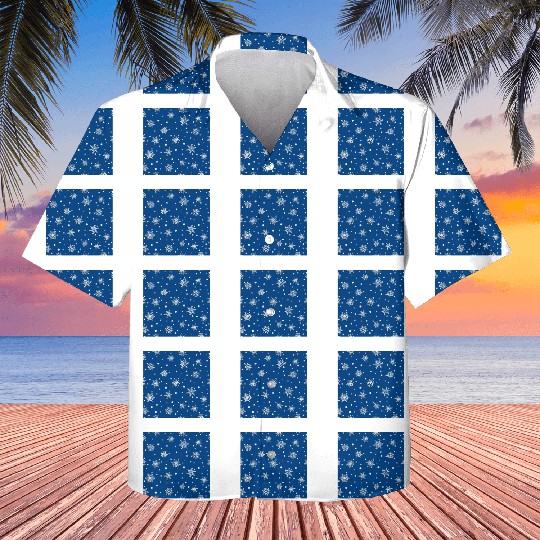 Modern Navy Blue Snowflakes Pattern Kids Hawaiians