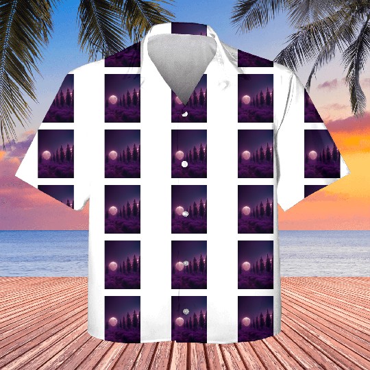 Forest in night above purple clouds, moon Kids Hawaiians