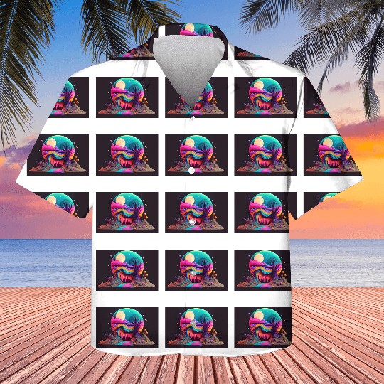 Spooky Full Moon Psychedelic Landscape Paint Drips Kids Hawaiians