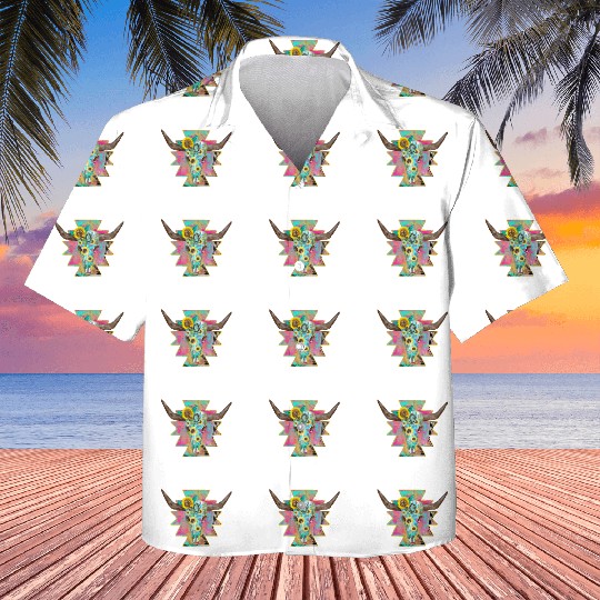 Colorful Floral Bull Skull Kids Hawaiians