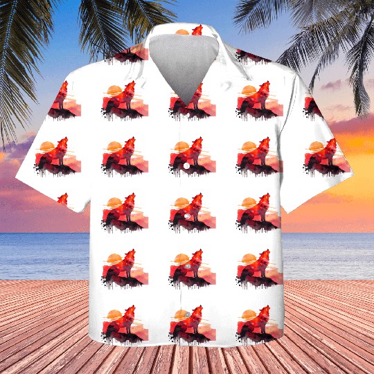 Red Wolf Watercolor Portrait Kids Hawaiians