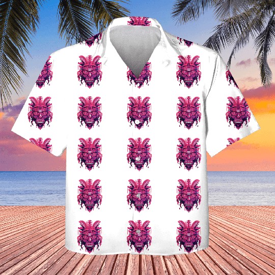 Ancient Aztec Mask in magenta Kids Hawaiians
