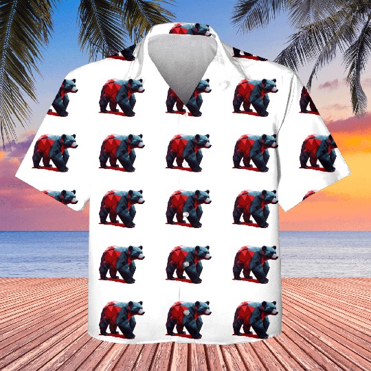 Wild Brown Bear Geometric Red Kids Hawaiians