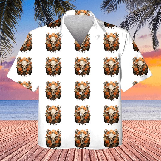 Vintage Bohemian Sugar Skull Bloom Kids Hawaiians