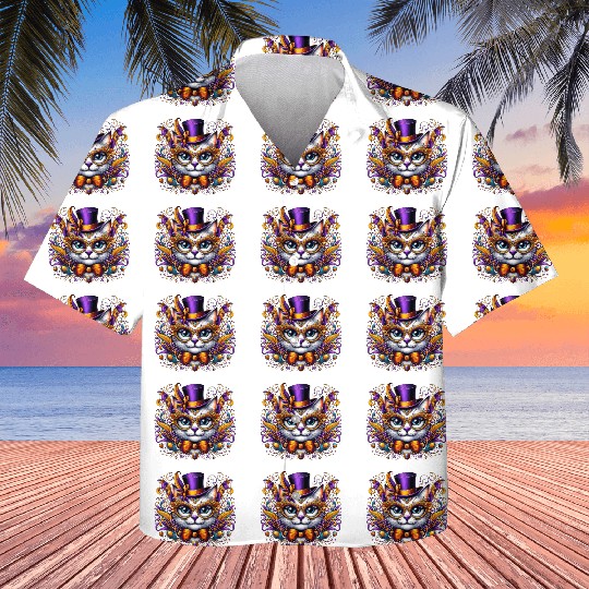 Mardi Gras cat with hat and glasses Kids Hawaiians