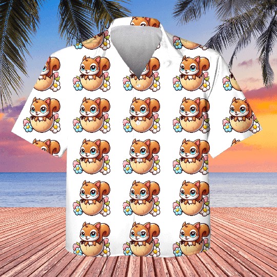 Cute Squirrel with Easter Egg Comic Design Kids Hawaiians