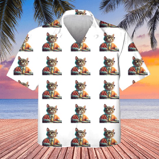 3D Business Cat Analyzes Charts - Design Kids Hawaiians