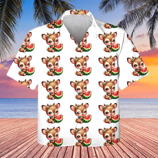 Deer Eating Watermelon Kids Hawaiians
