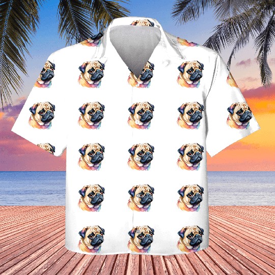 Pug Watercolor Kids Hawaiians