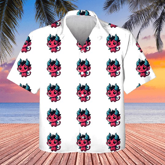 Playful Red Devil - Cartoon, Character, Kawaii Kids Hawaiians