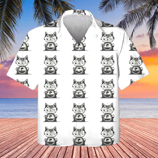 Geometric Robot Cat - Creative Illustration Kids Hawaiians