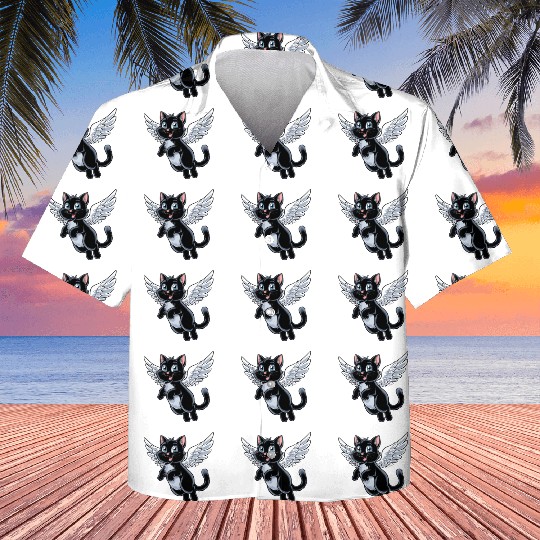 Black Cat with Angel Wings Kids Hawaiians