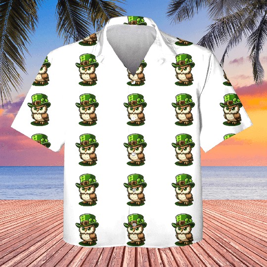 Cute St. Patrick's Day Owl with Top Hat Kids Hawaiians
