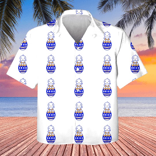 Chick Sits On Giant Easter Egg Waving Easter Sweet Kids Hawaiians