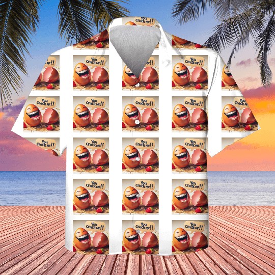 A cracked Easter egg laughing with the caption Kids Hawaiians