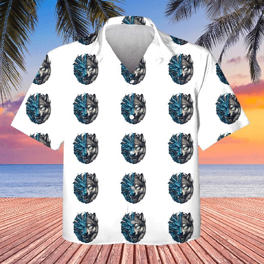 Dragon Wolf Fusion - Epic Beast Split Face Art Kids Hawaiians