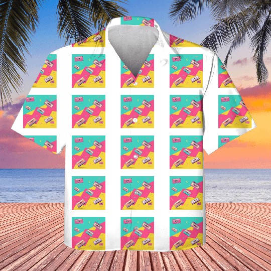 Retro Cassette Tape Pattern Kids Hawaiians