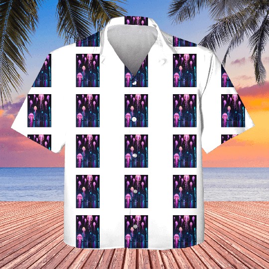 Neon Jellyfish Over Cyber City Kids Hawaiians