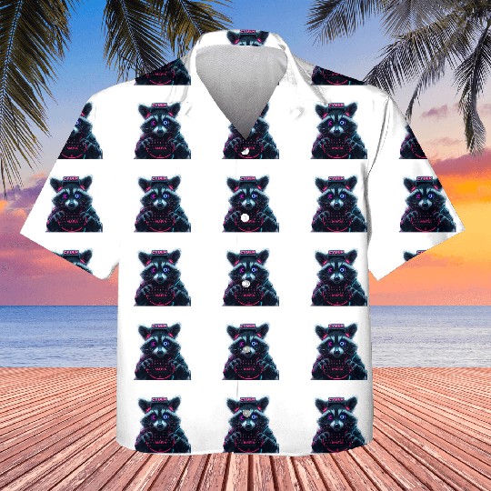 Cyber Raccoon with Neon Mafia Theme Kids Hawaiians