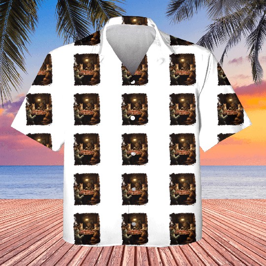 Pop Art Gambling Cat Playing Poker Cards Kids Hawaiians