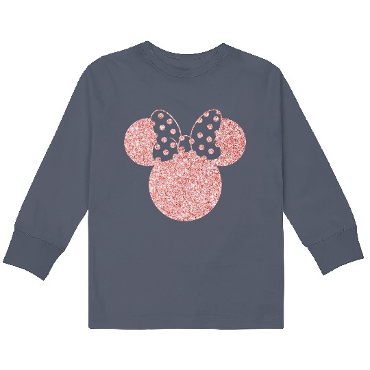 Disney Kids Long Sleeve T Shirts, Disney Ear Kids Long Sleeve T Shirts, Glitter Rose Gold Minnie